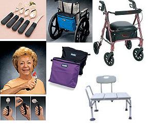 Picture shows several disability products designed for home use.