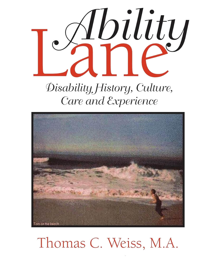The image shows the cover of a book titled Ability Lane, with the word Ability in elegant black script overlapping a larger, bold red Lane.