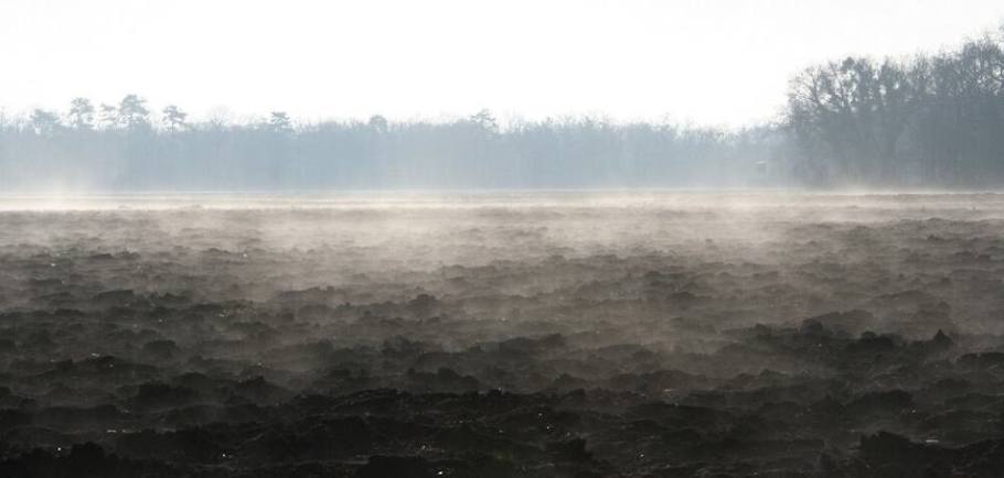 Mist rising from the land.