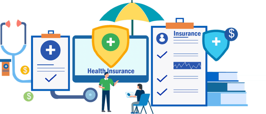 Clipart image of health care and health insurance related items.