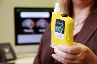 The inhaled man-made insulin device used in this clinical trial.