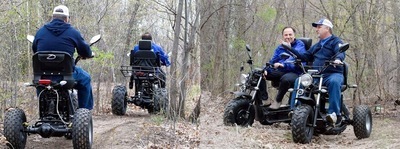 Rear and front views of the Boomerbeast all-terrain AWD mobility scooter.