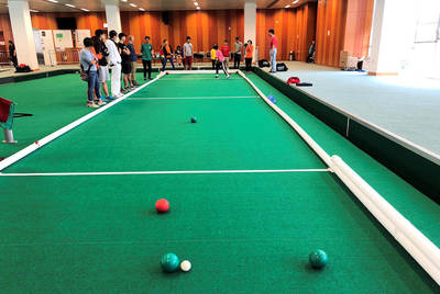 The new Packabocce court in action in Hong Kong