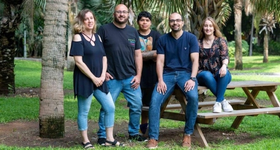 Photo of the research team. From left to right: Dr. Noa Novershtern, Prof. Jacob Hanna, Alejandro Aguilera-Castrejon, Shadi Tarazi and Carine Joubran - Image Credit: Weizmann Institute of Science.