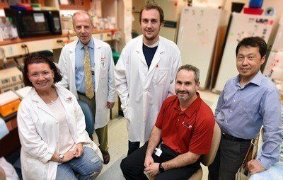 From left - Dr. Julia E. Brittain, Dr. Neal L. Weintraub, Tyler W. Benson, Dr. Ryan A. Harris and Dr. Ha Won Kim photo taken in the Medical College of Georgia's Vascular Biology Center Lab - Photo Credit: Phil Jones, Senior Photographer, Augusta University.
