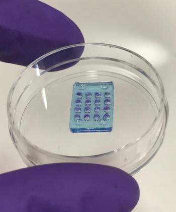 The retina replica consists of soft water droplets (hydrogels) and biological cell membrane proteins. Designed like a camera, the cells act as pixels, detecting and reacting to light to create a grey scale image. Image Credit: Oxford University.