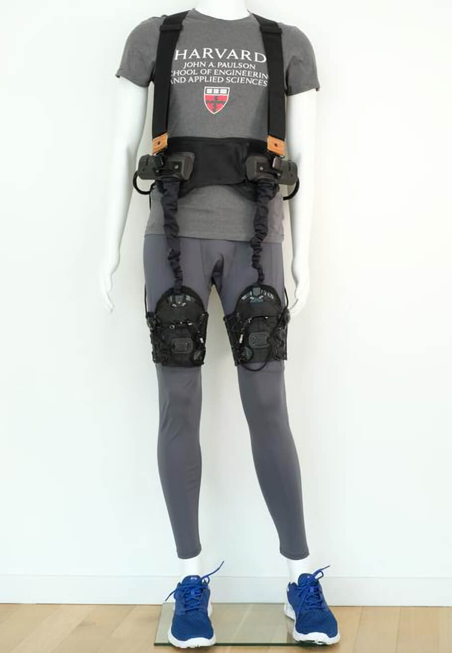 The robotic garment, worn around the hips and thighs, gives a gentle push to the hips as the leg swings, helping the patient achieve a longer stride - Image Credit: Walsh Biodesign Lab/Harvard SEAS.