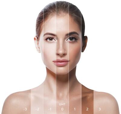Simulated skin tones on female face.