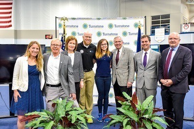 Pictured (L-R) Katie Baker, Associate Director, Paralympic Sport Performance, United States Olympic Committee; Mark Lucas Executive Director, United States Association of Blind Athletes; Danette Fitzgerald, Board Chair, Visit Fort Wayne and VP Marketing, Communications, Parkview Health; Daryl Walker, Paralympian and Goalball athlete; Amanda Dennis, Paralympian and Goalball athlete; Mayor Tom Henry, City of Fort Wayne; Tom Trent, Board Chair, Turnstone and Attorney, Rothberg, Logan and Warsco; Mike Mushett, CEO, Turnstone.