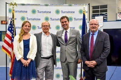 Pictured (L-R) Katie Baker, Associate Director, Paralympic Sport Performance, United States Olympic Committee; Mark Lucas Executive Director, United States Association of Blind Athletes; Tom Trent, Board Chair, Turnstone and Attorney, Rothberg, Logan and Warsco; Mike Mushett, CEO, Turnstone.