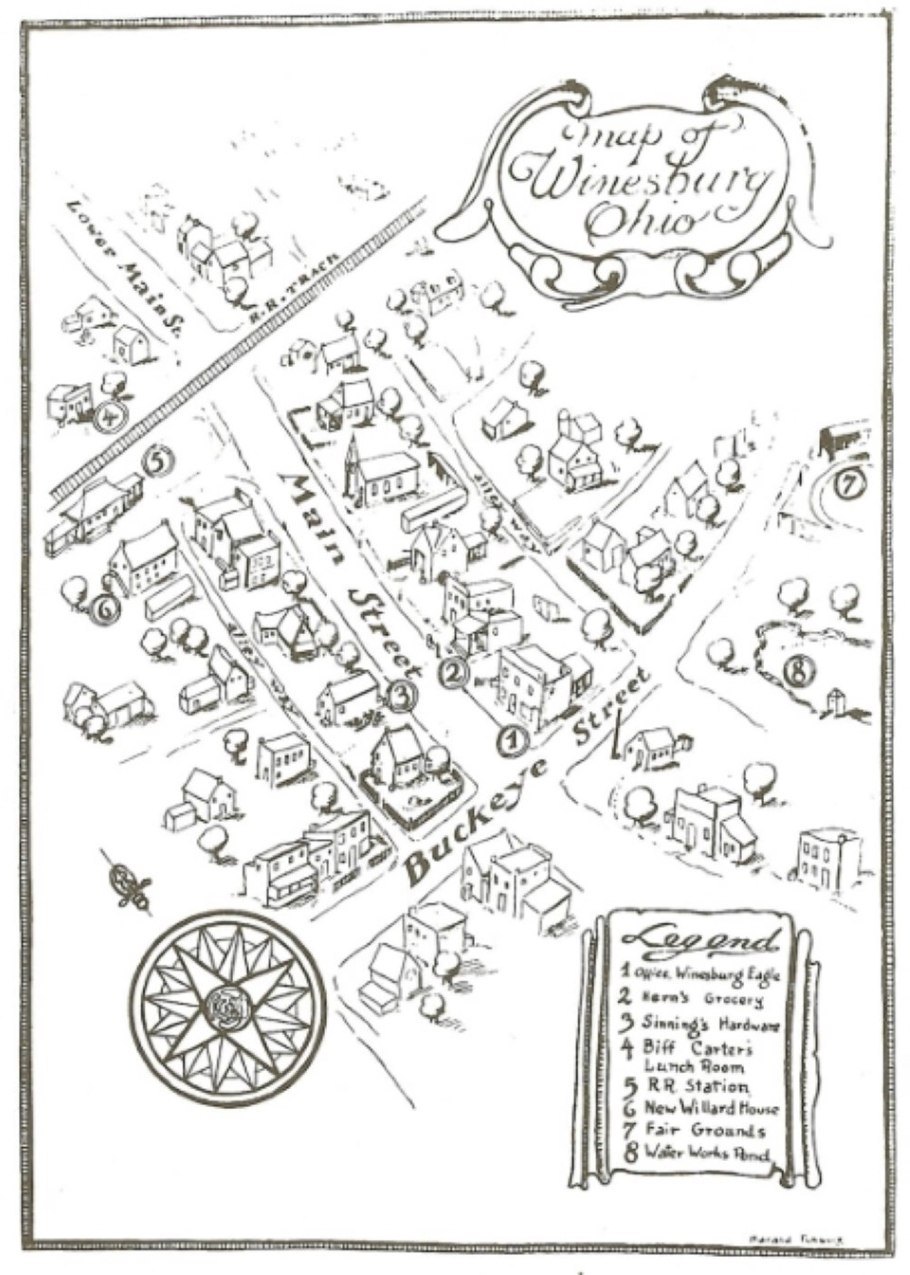 Map of the town Winesburg, Ohio from the first edition of Sherwood Anderson's book of the same name.